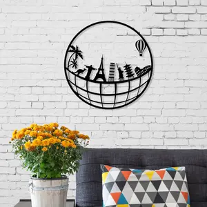 Decortie Modern Metal Wall Art Travel Theme Home Ornament Decorative Minimalist Design Hanging Wall Sculpture, Black