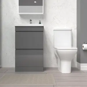 Nes Home 500mm Steel Grey 2 Drawers Basin Vanity & Close Coupled Toilet Set