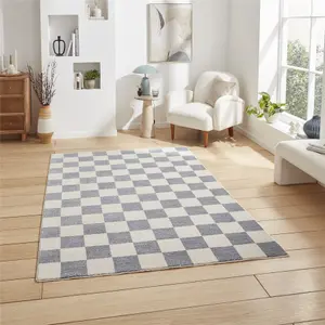 Baltimore 66618 Checkerboard Geometric Modern Rugs in Blue - 120x170cm