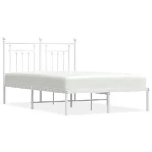 Berkfield Metal Bed Frame with Headboard White 135x190 cm