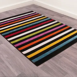 Multicolored Easy to Clean Striped Modern Rug for Living Room, Bedroom, Dining Room - 120cm X 170cm