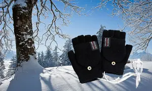 USB Touch Screen Winter Warm Flip Heated Gloves black