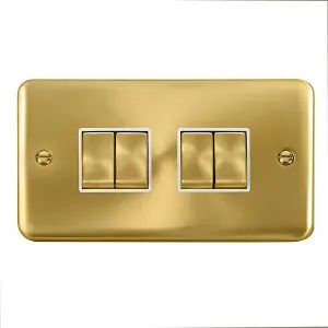 Curved Satin / Brushed Brass 10A 4 Gang 2 Way Ingot Light Switch - White Trim - SE Home