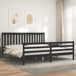 Berkfield Bed Frame with Headboard Black 200x200 cm Solid Wood