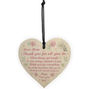 Mum Gift For Mothers Day Birthday I Love You Gift Wooden Hanging Heart Keepsake