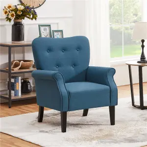 Yaheetech Navy Blue Upholstered Roll Arm Accent Chair Polyester Fabrics Single Sofa