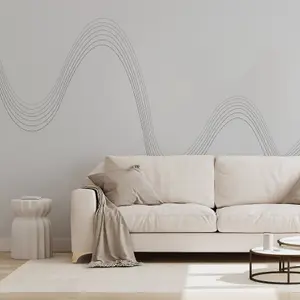 Minimalistic Grey Mono Waves Wallpaper Mural - Peel & Stick Wallpaper - Size Large (500 x 265 cm)