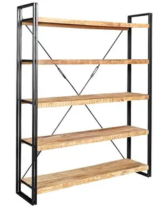 Cosmo Industrial Large Open Bookcase - Solid Mango Wood - L40 x W160 x H200 cm