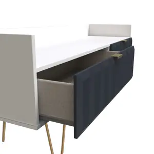 Cube Ready assembled Matt indigo & white Media unit with 2 drawers, (H)128cm x (W)51.5cm x (D)39.5cm