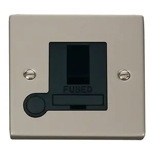 Pearl Nickel 13A Fused Connection Unit Switched With Flex - Black Trim - SE Home