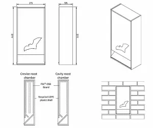 Integrated Eco Crevice Bat Box - Recycled LDPE Plastic/Wood - L10.5 x W21.5 x H44 cm - Brick