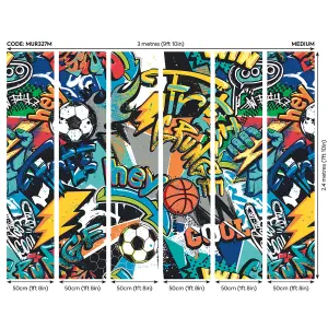 Origin Murals Sports Graffiti Blue Paste the Wall Mural 300cm wide x 240m high