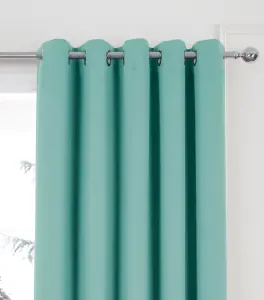 Home Curtains Woven Blockout 45w x 72d" (114x183cm) Soft Teal Eyelet Curtains (PAIR)