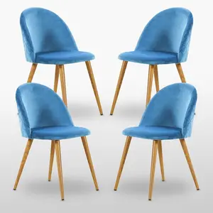 Heavener Velvet Upholstered Dining Chair | Side Chair | Wooden Legs (Set of 4) Dark Blue