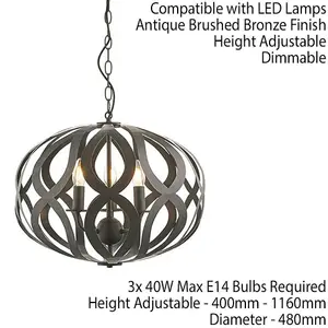 Hanging Ceiling Pendant Light Antique Brushed Bronze 3 Bulb Modern Table Feature