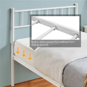 Yaheetech White 3ft Single Metal Bed Frame with Slatted Headboard and Footboard