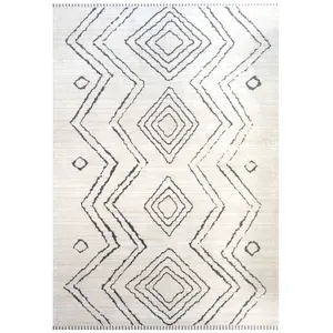 Cream Black Moroccan Berber Diamond Geometric Living Area Rug 80x150cm