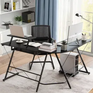 COSTWAY L-Shaped Computer Desk w/ Movable Host Stand Home Office Corner Workstation