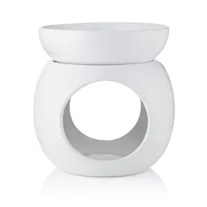 Round White Ceramic Wax Burner with Removable Bowl - (H) 12 cm