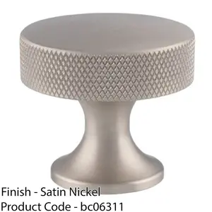 Knurled Flared Stem Cabinet Door Knob - 38mm Satin Nickel Cupboard Pull Handle