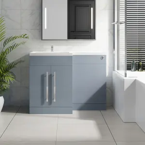 SunDaze Gloss Grey Bathroom Combined Furniture 1100mm L Shape Vanity Unit Left Handed with Basin Sink