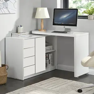 Matt Swivelling High Gloss Computer Desk In White