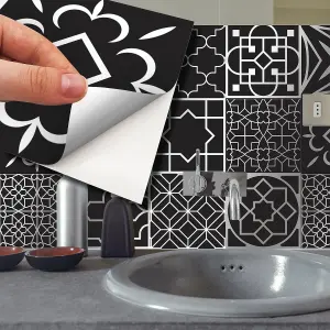 Walplus Arabic Black and Silver Metallic Tile Stickers Multipack 48Pcs