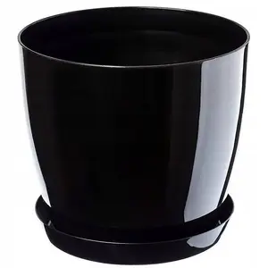 Plant Flower Pot Plastic 20 Colours 9 sizes Gloss Pots Planter Saucer Tray Deco Black 14cm