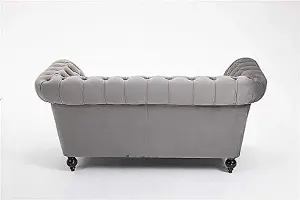 Grey 1.5 Seater Handmade Chesterfield Sofa Armchair Settee Love Seat Velvet - D Pro T Homeware