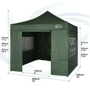 MCC Direct Maximus 3x3 Heavy Duty Pop up Green Gazebo With Sides