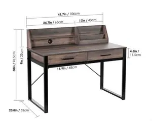 Reusch Dark Walnut Effect Writing Study Desk with Drawers and Hutch