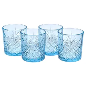 URBNLIVING 345ml 4 Pcs Whiskey Scotch Vodka Tumbler Blue Glassware Sets