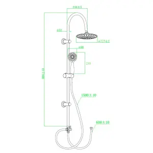 Square Over Head 3 Way Rigid Riser Shower Kit with Square Bath Shower Mixer & Basin Tap Set