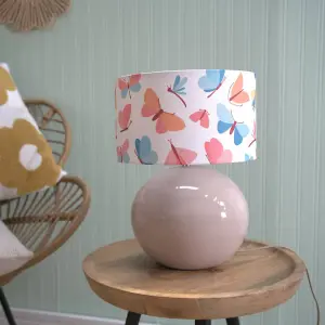 ValueLights Bosco Stone Natural Ceramic Table Lamp with Butterfly Drum Shade