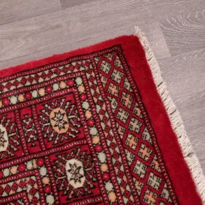 Red Hand Knotted Traditional Bordered Floral Geometric Easy to clean Rug for Bedroom & Living Room-60cm X 90cm