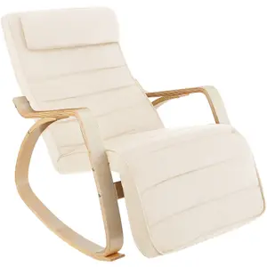 Rocking Chair Onda - with armrests, comfortable padding with pillow, 5-step adjustable footrest - beige