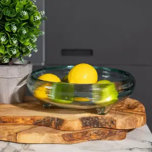 Recycled Glass Kitchen Dining Room Home Décor Footed Glass Bowl - 24.5cm (W)