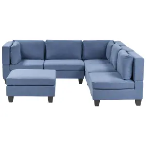 Corner Sofa with Ottoman UNSTAD Blue Fabric Left Hand