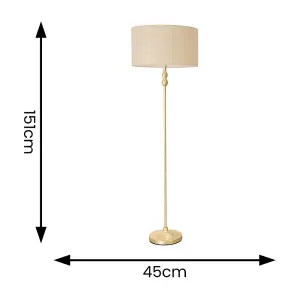 ValueLights Maggie Gold Metal Candlestick Floor Lamp with Natural Fabric Lamp Shade