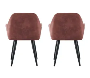 MCC Direct Adrian Faux Suede Leather Dining Chairs Set of 2 Pink