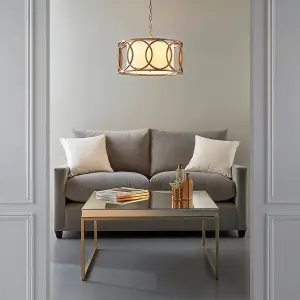 Brushed Gold Multi Arm Ceiling Pendant Light - White Fabric Shade - Dimmable