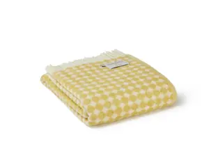 100% Pure New Wool Jacquard Spot Throw Blanket Made in Wales Yellow