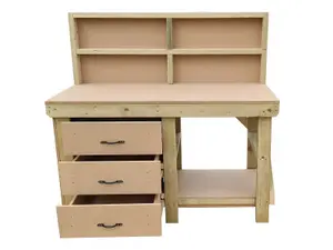 Wooden MDF top tool cabinet workbench with storage shelf (V.7) (H-90cm, D-70cm, L-240cm) with back panel