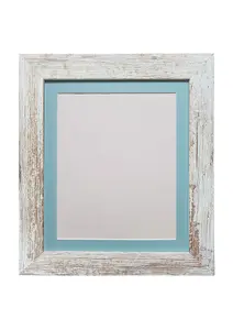 Metro Distressed White Frame with Blue Mount for Image Size 24 x 20 Inch