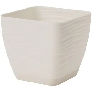 Plant Pot Flowerpot Square Plastic Modern Decorative Small Medium Large  Cream 23cm