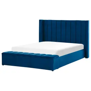 Velvet EU King Size Bed with Storage Bench Blue NOYERS