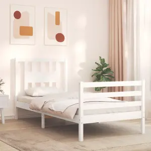 Berkfield Bed Frame with Headboard White 90x200 cm Solid Wood