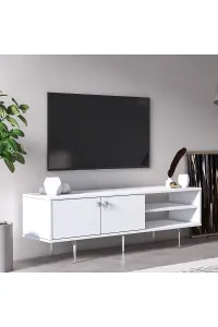 Kros TV Stand with 2 Shelves and 2 Cabinets, 140 x 35 x 45 cm TV Unit Table for TVs up to 60 inch, White