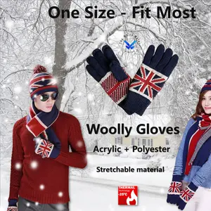 2 Layers Winter Gloves Full Fingers Union Jack British Flag Woolly Knitted Unisex Mittens