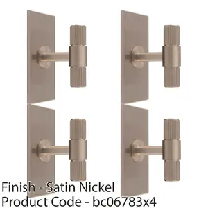 4 PACK - Reeded T Bar Cabinet Door Knob & Matching Backplate Lined Satin Nickel 76 x 40mm